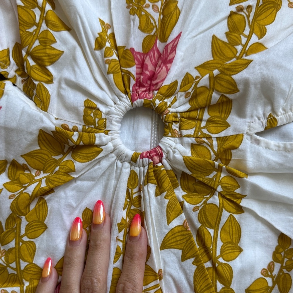 NWT BEYOND by Vera Floral Yellow and Pink Midi Dress with cutouts - Picture 4 of 7
